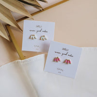 Opal Crown Stud - White - Gold Earrings