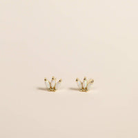 Opal Crown Stud - White - Gold Earrings