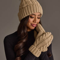 Tan Cable Knit Design Pom Hat