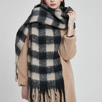 Soft Chunky Gingham Fleece Scarf with Tassel