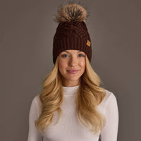 Dk. Brown Cable Knit Pom Hat