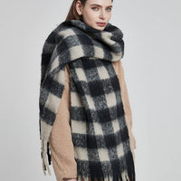 Soft Chunky Gingham Fleece Scarf with Tassel
