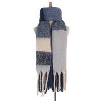 Soft Chunky Plaid Fleece Oblong Tassel Scarf
