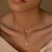 18K STAINLESS STEEL TARNISH FREE LAYERED NECKLACE: STARBURST