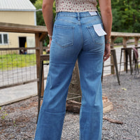 High Rise Frayed Hem Wide Leg