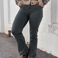 Kelsey High Rise Kick Flare: Pewter Green