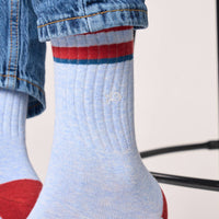 Retro combed cotton socks - Light blue, red striped