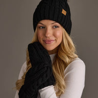 Black Cable Knit Design Pom Hat