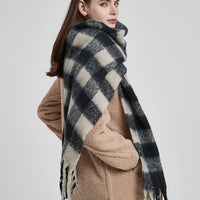 Soft Chunky Gingham Fleece Scarf with Tassel