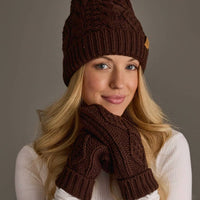 Dk. Brown Cable Knit Pom Hat
