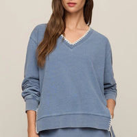 Cam Knit Denim Whipstitch Top