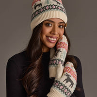 Ivory Deer Winter Pattern Pom Hat