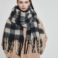 Soft Chunky Gingham Fleece Scarf with Tassel