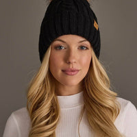 Black Cable Knit Design Pom Hat