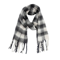Soft Chunky Gingham Fleece Scarf with Tassel