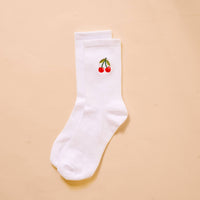Embroidered Crew Socks: Cherries