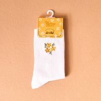 Embroidered Crew Socks: Floral Yellow