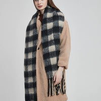 Soft Chunky Gingham Fleece Scarf with Tassel