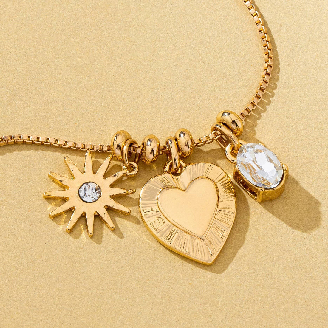 Celestial Heart and Starburst Charm Necklace
