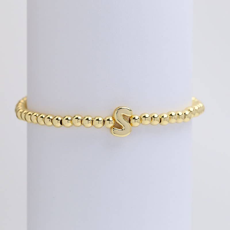INITIAL MONOGRAM BUBBLE STRETCH BEAD BRACELET