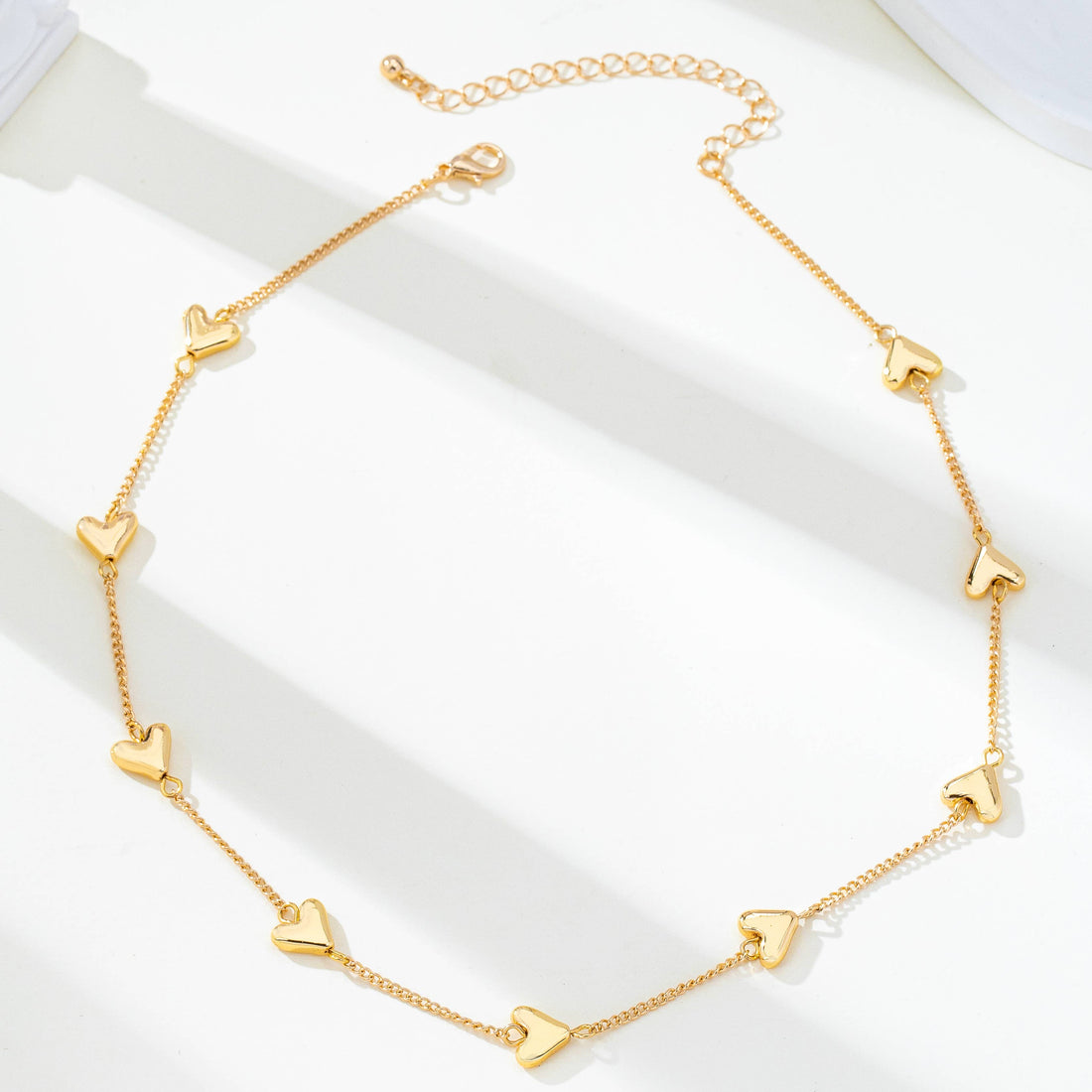 Puffed Heart Station Necklace