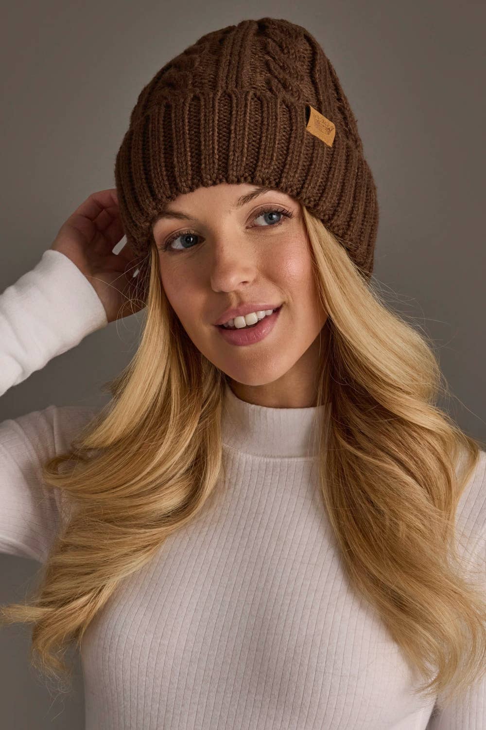 Brown Cable Knit Design Beanie