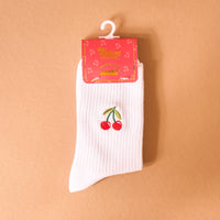 Embroidered Crew Socks: Cherries