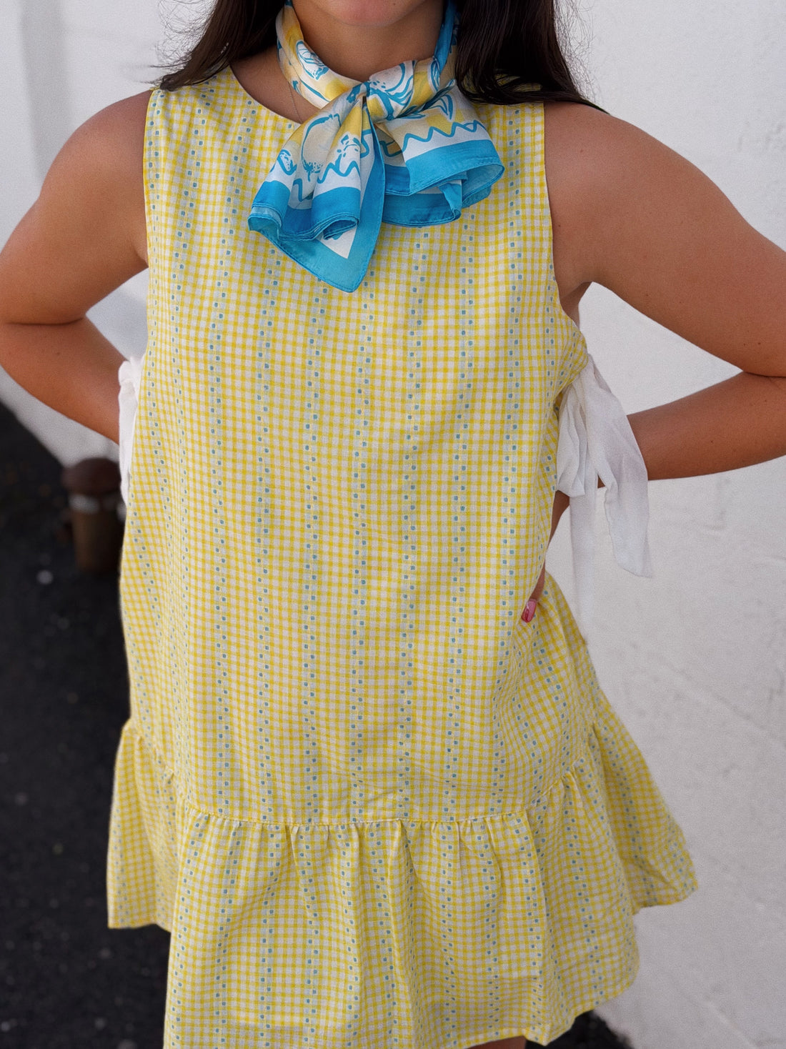 Side Tie Gingham Flounce Dress