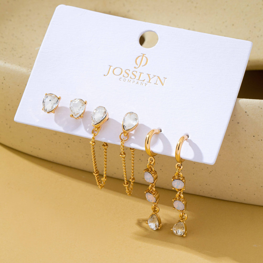 Crystal Stud & Linear Opal Drop Trio Earring Set