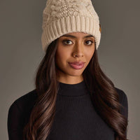 Beige Cable Knit Pom Hat