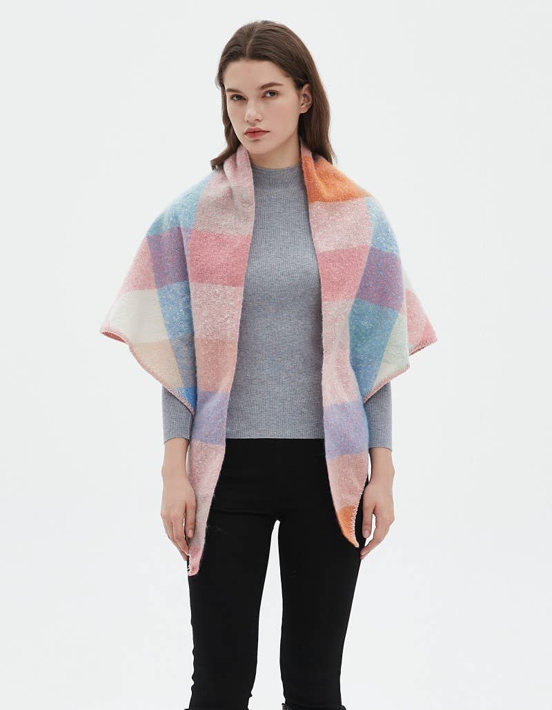 Plaid Multi Color Fleece Triangle Scarf