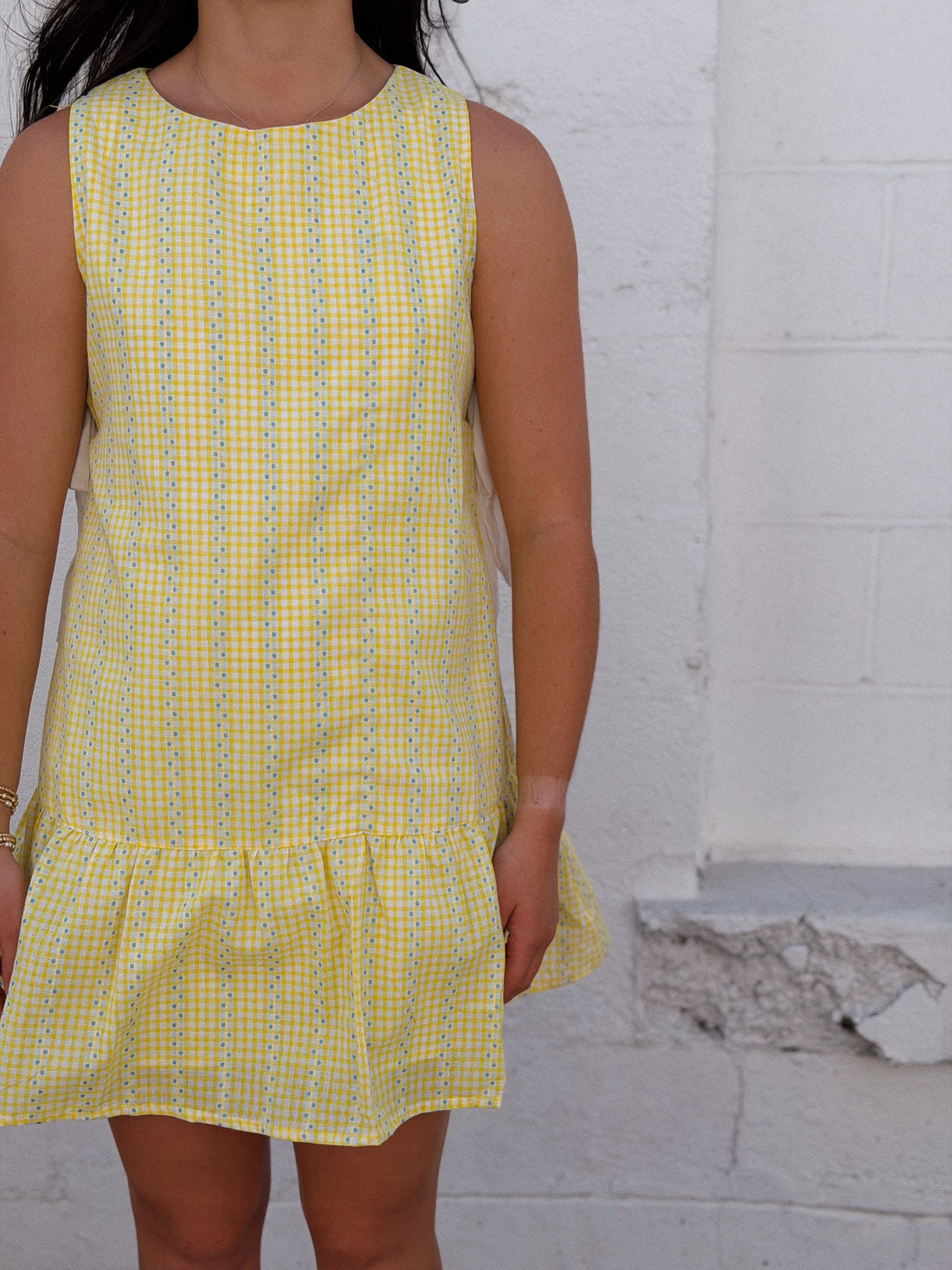 Side Tie Gingham Flounce Dress