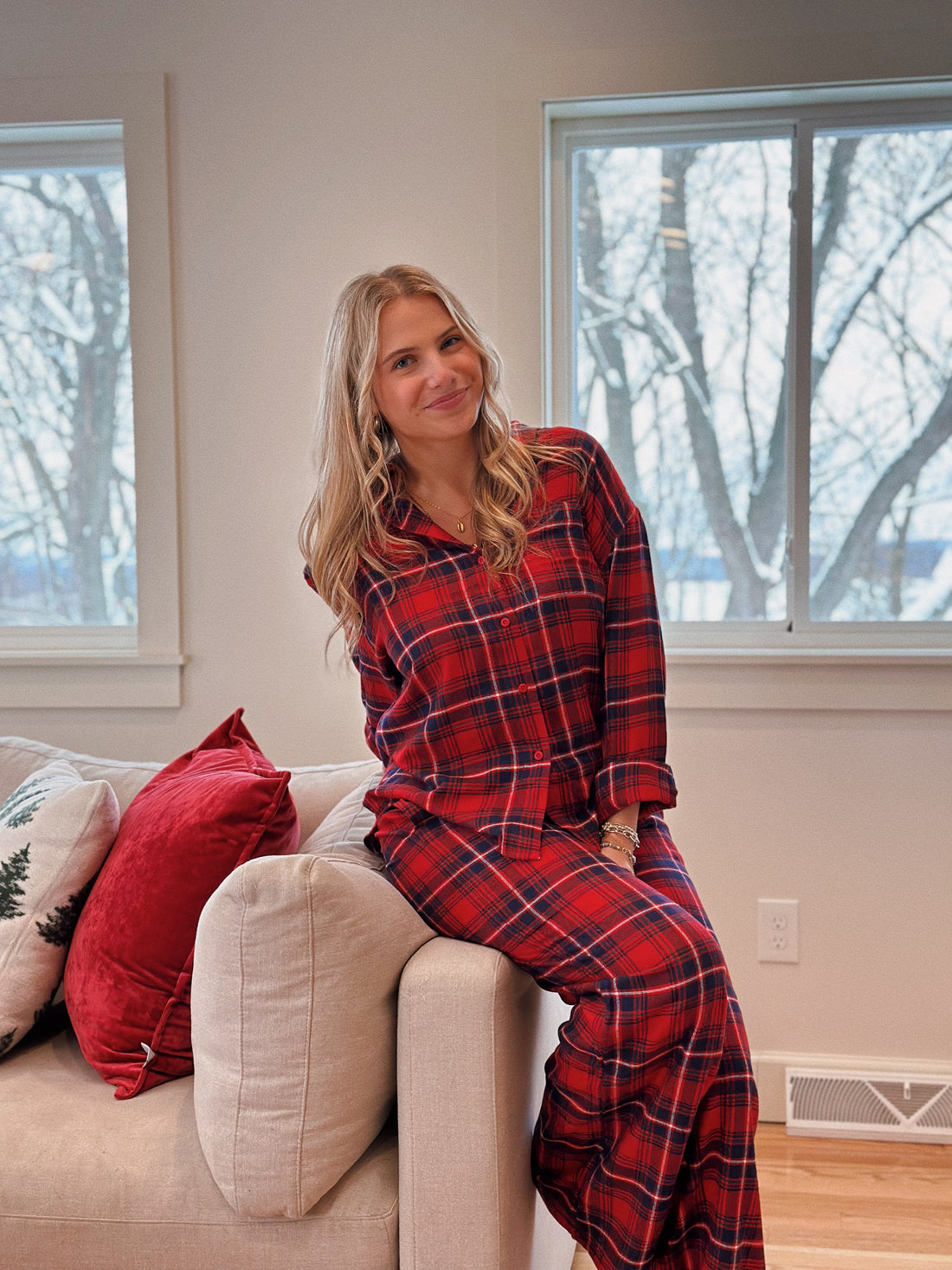 River Plaid Button Up: Haute Red