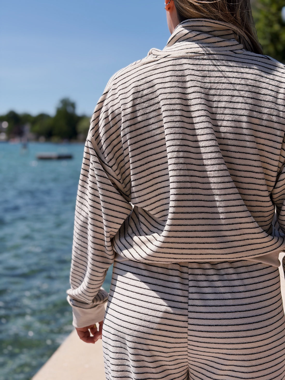 Striped Towel Half Zip Pullover