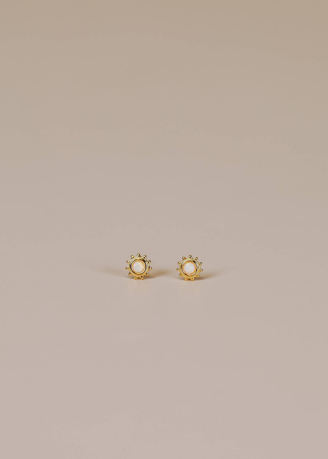 Sun Stud - White Opal - Gold Earrings