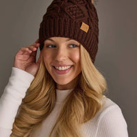 Dk. Brown Cable Knit Pom Hat