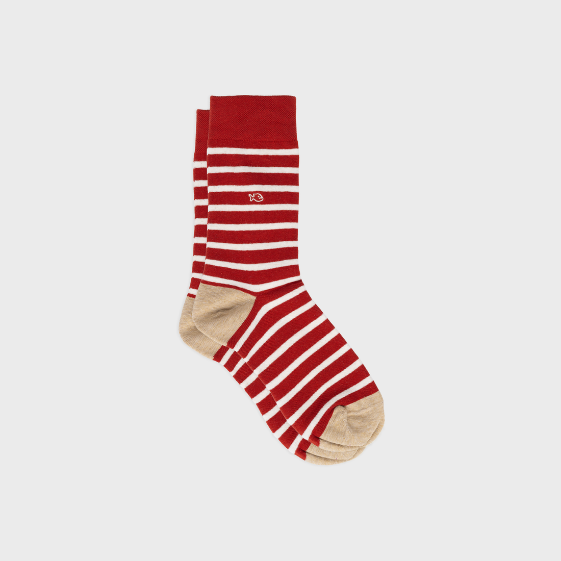 Combed cotton socks with wide stripes - Striped red