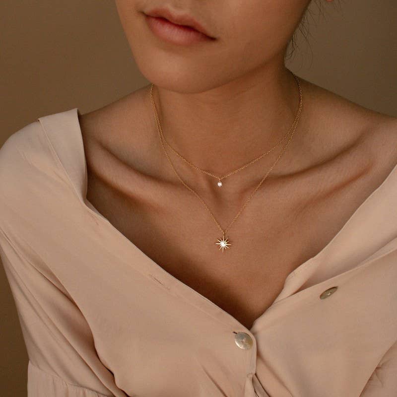 18K STAINLESS STEEL TARNISH FREE LAYERED NECKLACE: STARBURST