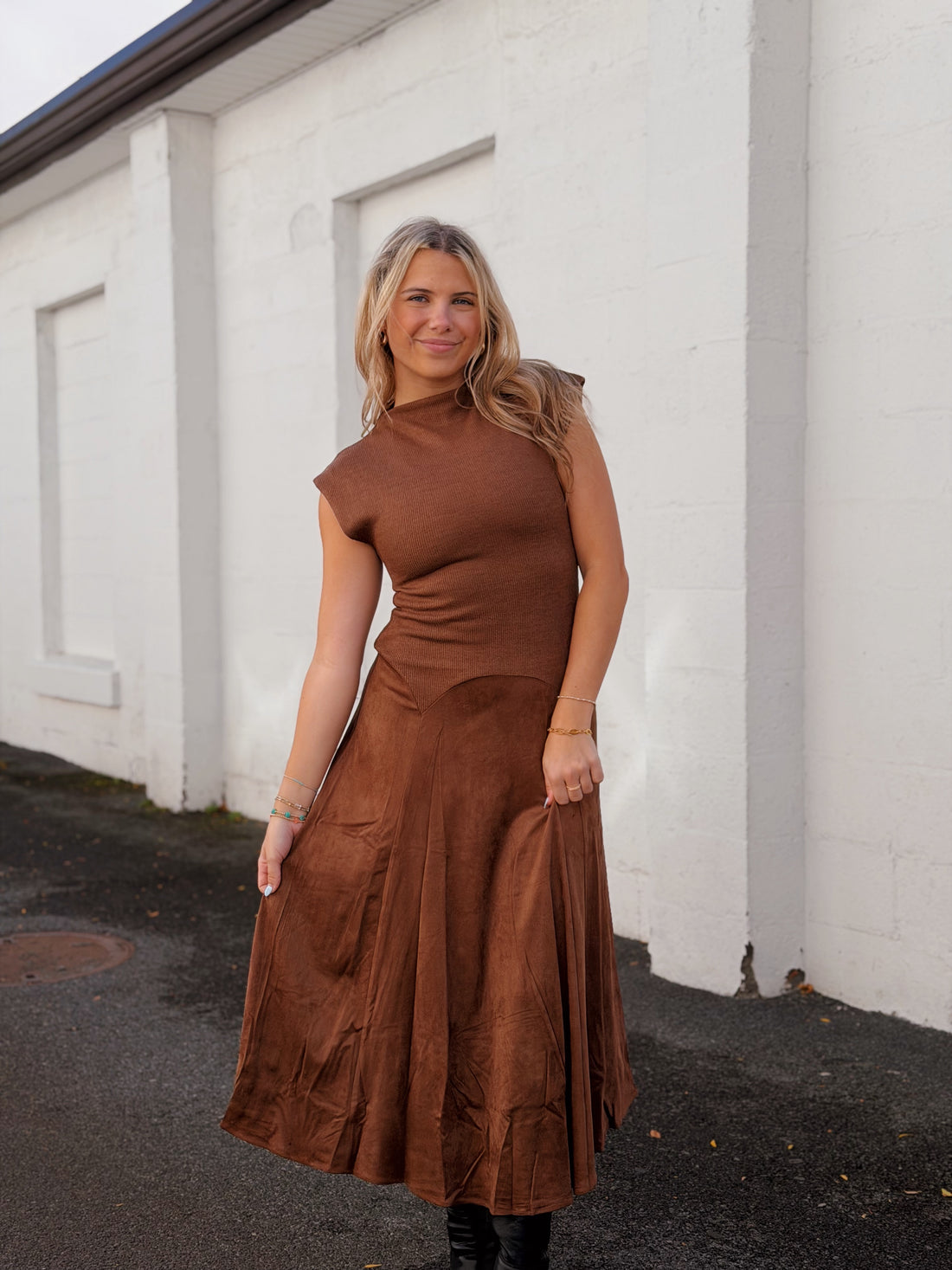 Sepia Mock Neck Dress