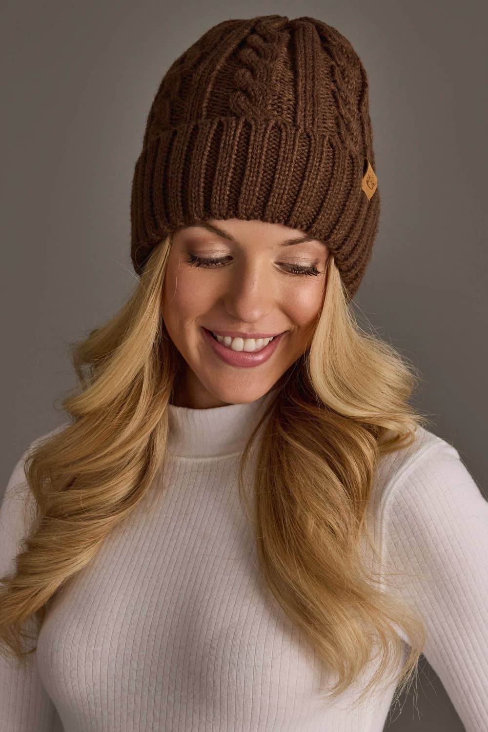 Brown Cable Knit Design Beanie
