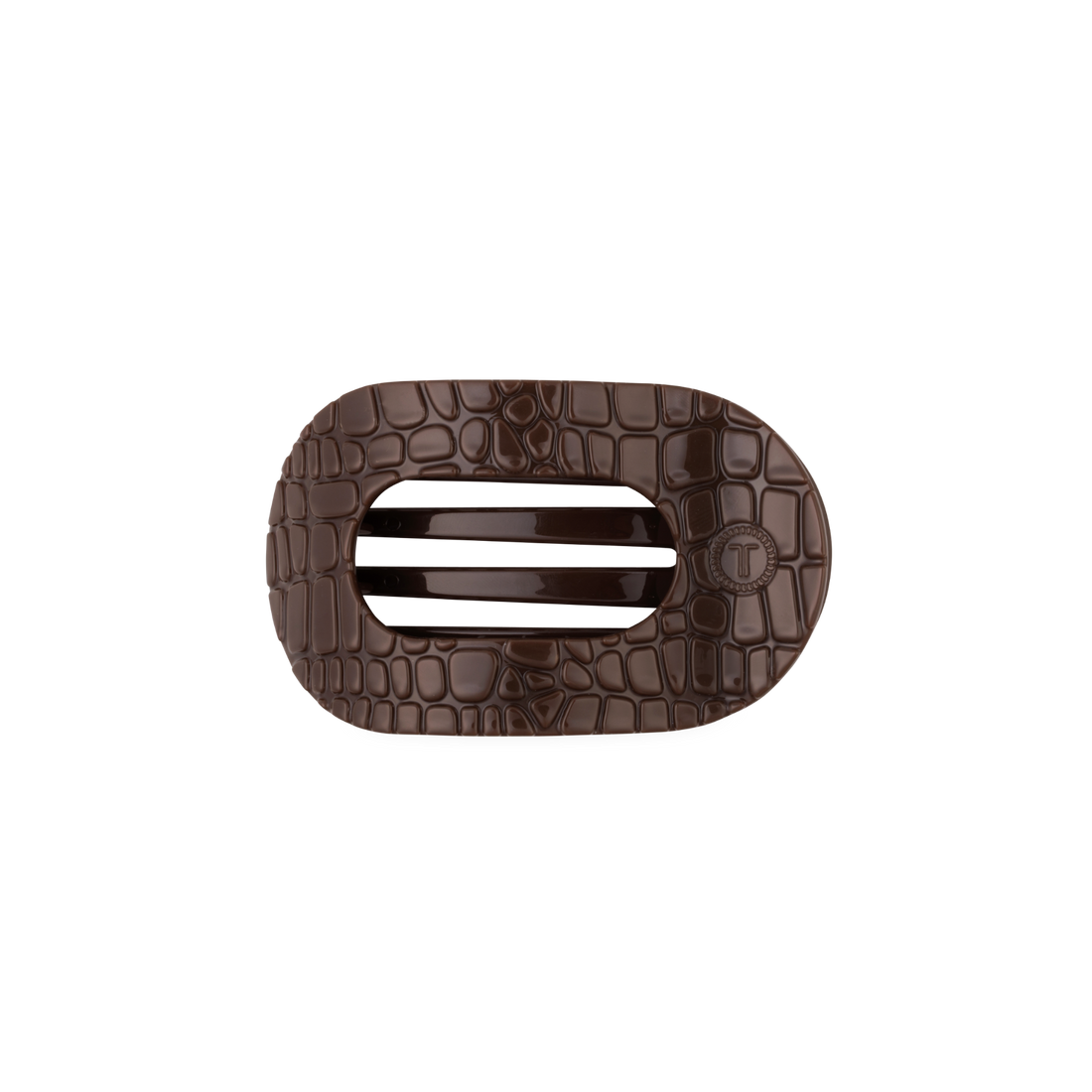 Brown Crocodile Small Flat Round Hair Clip