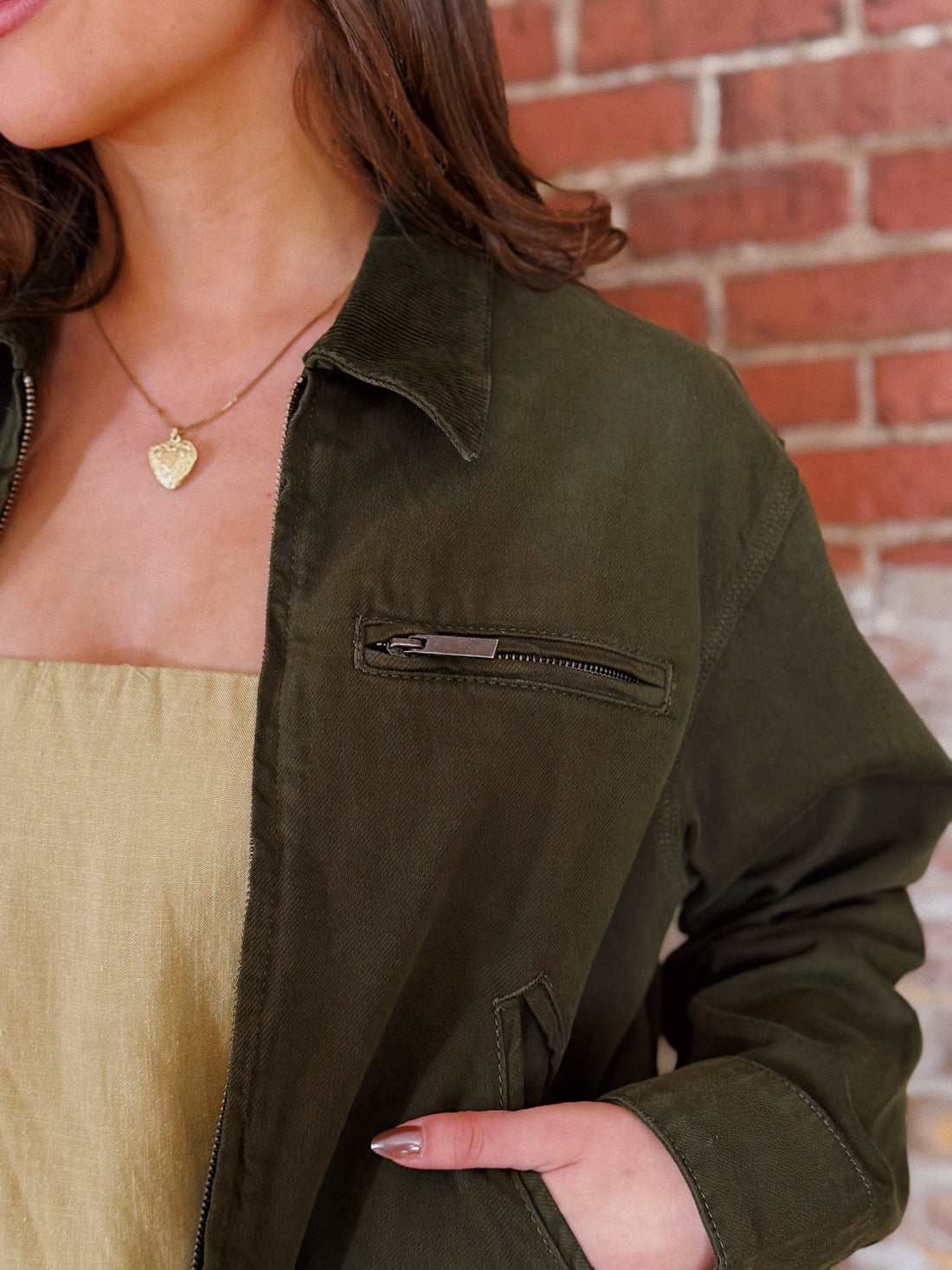 Hudson Zip Front Jacket: Dark Olive