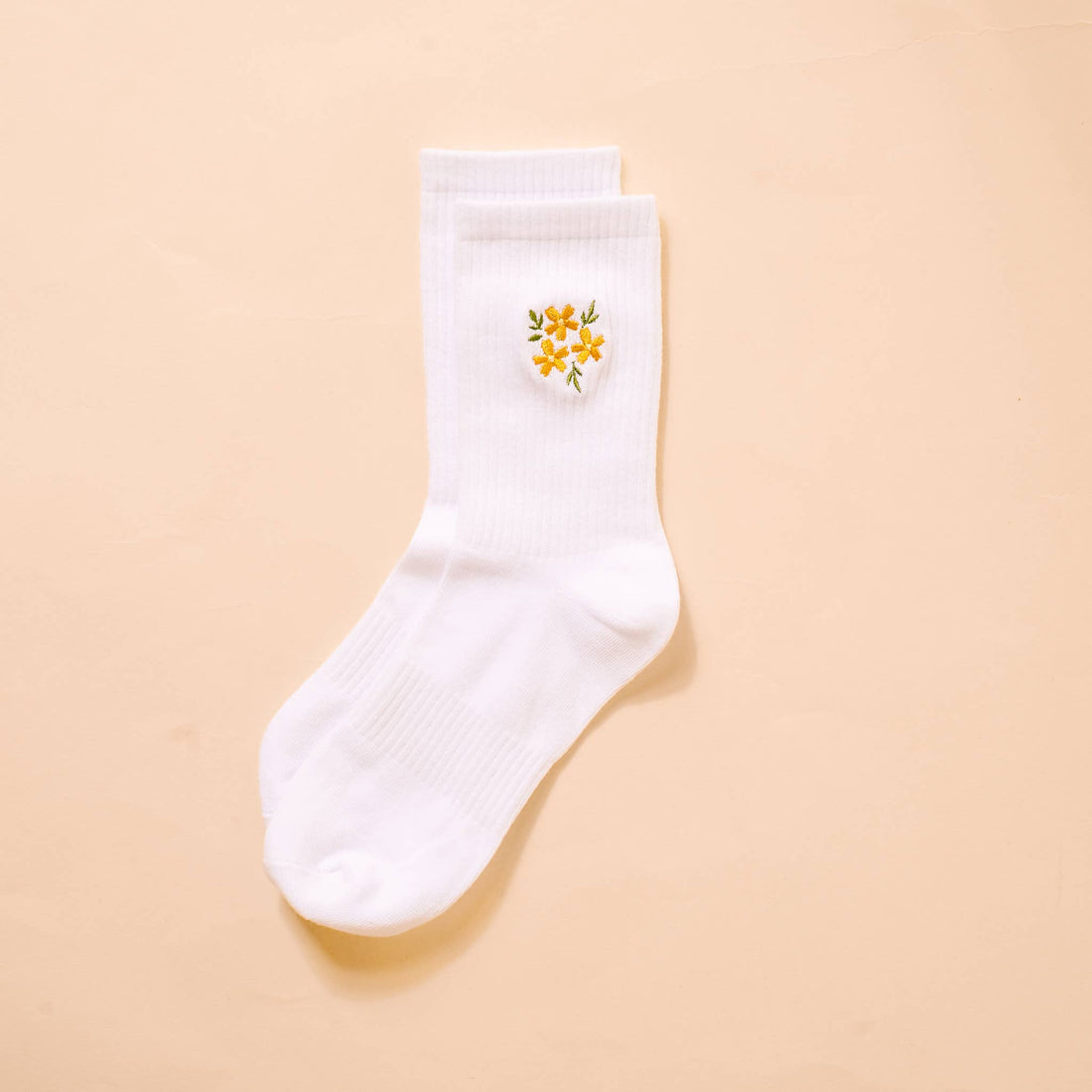Embroidered Crew Socks: Floral Yellow