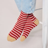Combed cotton socks with wide stripes - Striped red