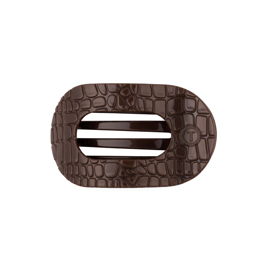 Brown Crocodile Medium Flat Round Hair Clip