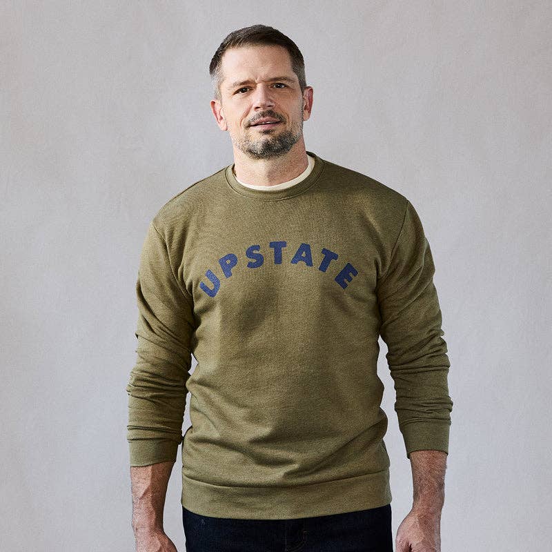 Upstate Arch Crewneck: Heathered Military Green