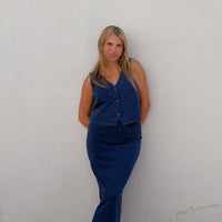 Gail Jersey Denim Midi Skirt