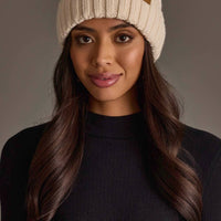 Cream Cable Knit Design Beanie
