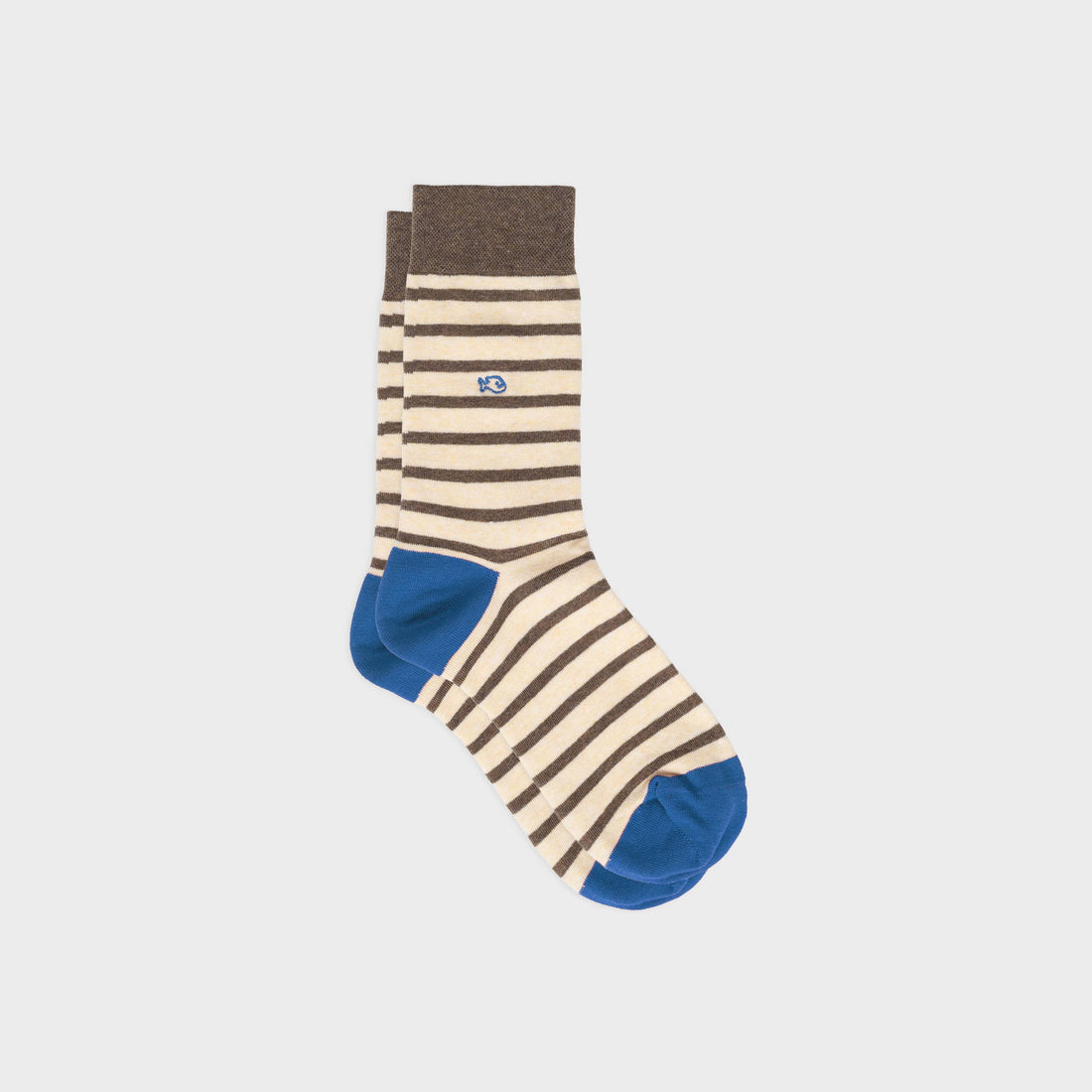 Wide striped combed cotton socks - Striped beige