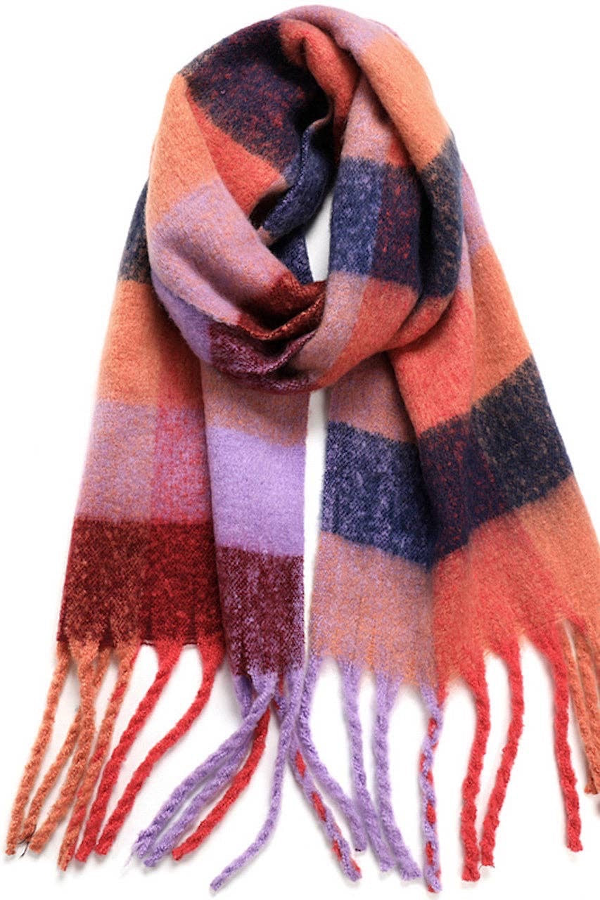 Chunky Oblong Plaid Multi Color Brushed Scarf